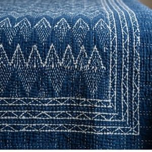 Hand Block Printed Sanganer Cotton Kantha Queen Size Throws Large Width Handmade Indian <b>Quilt</b> Artisan Home Textile Export - Product Image 5