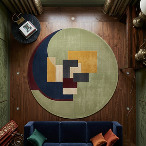 <b>Round</b> Geometric Wool Area Rug Hand Tufted Modern Bauhaus <b>Carpet</b> Custom Luxury <b>Round</b> Rug for Living Room Decor Home Villa - Product Image 4