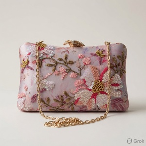 AZIZA FASHION DREAM กระเป๋าคลัทช์ประดับลูกปัดลายดอกไม้พร้อมสายโซ่ปิดฝาปิดกระเป๋าถืองานแฮนด์เมดสำหรับงานปาร์ตี้ตอนเย็น - Product Image 3
