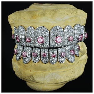 Grillz Dental Unisex de Plata de Ley con Incrustaciones de Diamantes de Corte Brillante y Diseño de Panal de Abeja, Estilo Hip Hop - Product Image 3