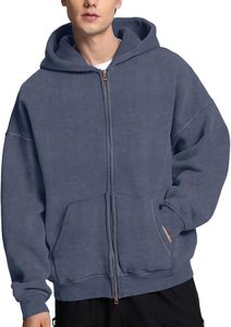 Sudadera con capucha de algodón para hombre con cremallera, peso pesado de 500 gramos, logotipo personalizado, lavado ácido, lavado enzimático, transpirable - Product Image 4