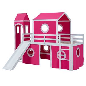Twin Size Loft Bed with <b>Pink</b> <b>Slide</b> Tent Tower Kids' Beds with Unique Features (OLD SKU WF532001AAH) - Product Image 5