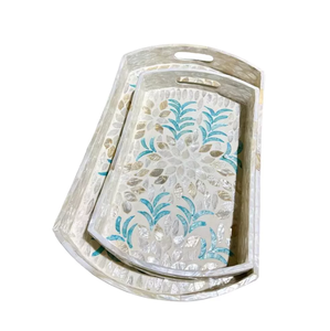 Plateau de service de luxe en nacre pour dîner et petit-déjeuner, plateau décoratif rond en coquillage. - Product Image 4