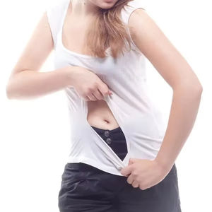 Vente en gros, T-shirt haut de gamme pour femme, style mode, coupe ajustée, sexy, en soie/coton, à manches bouffantes et motif à pois, tendance 'Pure Desire' - Product Image 3