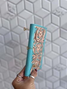 Hottest Arrival Genuine Leather Men's Long Wallet Hand Tooled Carving Fashion Stylish Turquoise <b>Colour</b> Cash <b>Card</b> Holder Unisex - Product Image 2