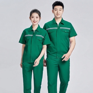 Combinaison de travail bleue à manches courtes, uniforme en coton respirant, vêtements de travail unisexes avec bandes réfléchissantes - Product Image 3