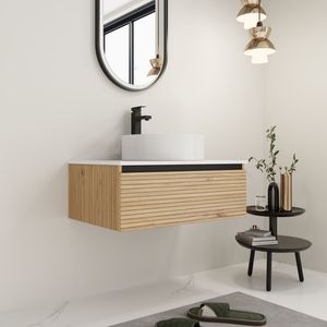 Meuble-lavabo mural de 30 pouces avec vasque en céramique blanche et 1 tiroir à fermeture douce, emballage KD - Product Image 3