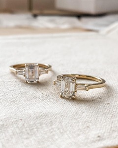 Emerald Cut 2.90 CT Three <b>Stone</b> <b>Ring</b> 925 Silver 14K Yellow Gold Plated Baguette Side Stones 4 Claw Setting Engagement Jewelry - Product Image 6