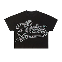 T-shirt noir oversize Saint à manches courtes, col rond, imprimé photo sur le devant, streetwear pour homme, jersey en coton, coupe courte