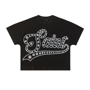 Saint Oversized Black T-<b>Shirt</b> Short Sleeve O-Neck <b>Photo</b> Print Front Design Men's Streetwear Jersey Knitted Cotton Crop Fit - Product Image 2