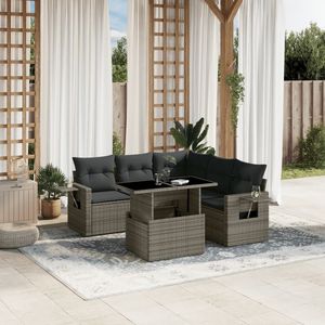 Ensemble de canapés de jardin en rotin PE gris et acier thermolaqué avec verre trempé, mobilier de patio durable - Product Image 1