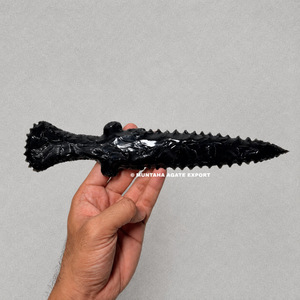 Top Quality <b>Polished</b> Hand Carved <b>Black</b> Obsidian 10-Inch Dagger Sculpture Free Form Art Collectible Decor - Product Image 4