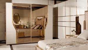 Luxury Modern Italian Style Solid Teak Wood Bedroom Set California King/Queen Size Fluted Mirror <b>Dressing</b> Table Home Furniture - Product Image 2