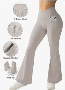 Wholesale Custom Ribbed <b>Flare</b> Pants V Waist Fitness Yoga <b>Leggings</b> With Pocket - Product Image 4