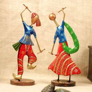Traditional Rajasthani Dandiya Couple Statue <b>Set</b> – Multicolor Hand-Painted Metal Art for Home Decoration Traditional Hand-<b>Paint</b> - Product Image 1