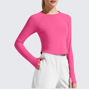 Top de Yoga Transpirable Sin Costuras de Spandex/Nylon, Top Deportivo de Cuello Redondo Ajustado de Manga Larga para Fitness y Yoga al Aire Libre - Product Image 3