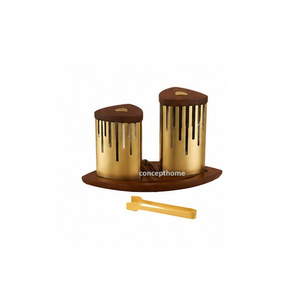 Brass Incense <b>Burner</b> Set With Wooden Lid And Tongs Diamond Cut Design Aromatic All Season Use - Product Image 2