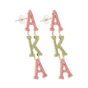 Pendientes Colgantes Dorados, Rosas y Verdes con Cristales Brillantes, Joyería de Moda para Mujer, Diseño de Letras, Accesorio Elegante, Regalo para Fiesta - Product Image 1
