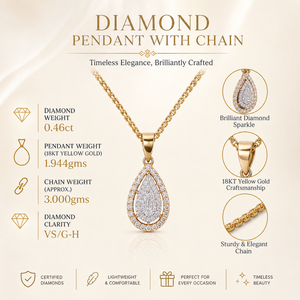 18K Yellow Gold Diamond Pendant with Chain | 0.46 Ct Natural Diamond Teardrop Necklace | Luxury Fine Jewelry Gift for Women - Product Image 6