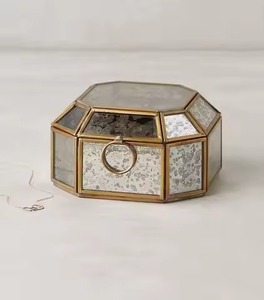 Glass Jewelry <b>Box</b> With Gold Frame Decorative <b>Trinket</b> Organizer For Rings Earrings Necklace Bracelet Vanity Display - Product Image 5