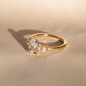 Igi/gia Lab เติบโตวินเทจ14K สีเหลืองทองแต่งงาน/แหวนหมั้นเพชรรูปไข่ unisex สมบูรณ์แบบของขวัญครบรอบและปาร์ตี้ - Product Image 2