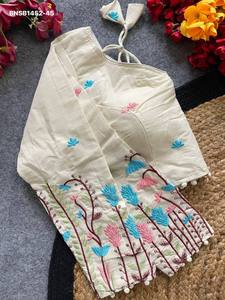 Khadi เสื้อเบลาส์คอวีปักหลายด้ายและแขน3/4คอลเลกชั่นเสื้อแฟชั่นสำหรับผู้หญิง - Product Image 3