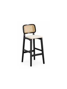 Taburete de bar moderno con respaldo de ratán y asiento tapizado de madera maciza para uso en bares domésticos o restaurantes - Product Image 2