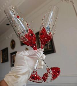 Flûte da Champagne Vintage in Cristallo Rosso Soffiato a Mano con Perle, Bicchieri da Vino Trasparenti per Anniversari <span class=keywords><strong>e</strong></span> Compleanni - Product Image 6