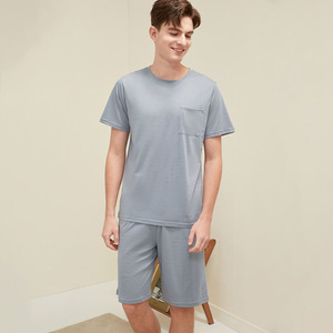 Men Solid Color Two Piece Set Breathable Knitted 100% Cotton <b>Short</b> Sleeve T-Shirt Drawstring <b>Shorts</b> Casual Summer Outfit - Product Image 2