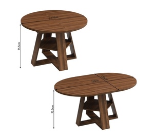 Table basse ronde extensible en bois massif avec étagère de rangement, meuble moderne pour salon - Product Image 6