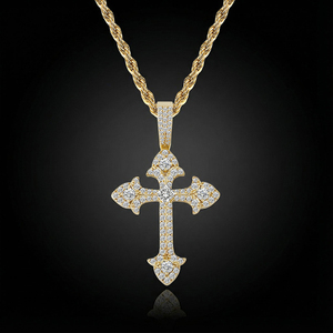 แฟชั่นหรูหราในอเมริกา แร็ปเปอร์ยอดนิยม เครื่องประดับฮิปฮอปแบบ Iced Out เงินแท้ S925 ประดับเพชร VVS1 มอยส์ซาไนต์ จี้รูปไม้กางเขนสำหรับผู้ชาย - Product Image 3