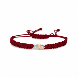 Bracelet en macramé plaqué or rhodié 14 carats avec diamants CVD de laboratoire F VVS VS, pierre centrale taille émeraude et pierres latérales taille cœur - Product Image 1