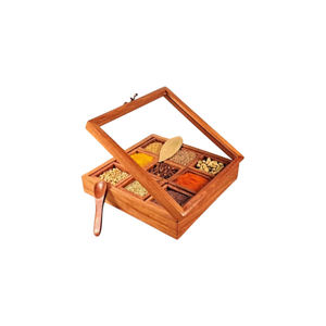 Ensemble de boîtes à épices en bois de haute qualité avec cuillère – Organisateur d'épices pour cuisine, hôtel et restaurant, fourniture directe d'usine - Product Image 1