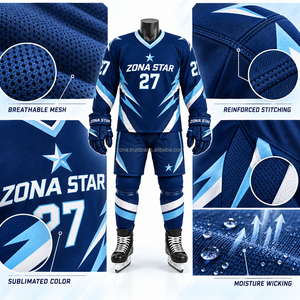 Ensemble d'uniformes de hockey personnalisés sublimés, vêtements de sport d'équipe, maillot et pantalon en mesh respirant à séchage rapide, fabricant en gros, fournisseur OEM - Product Image 4