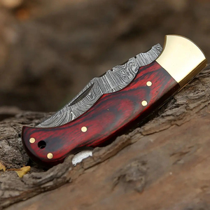 Cuchillo de Bolsillo Burraq Hecho a Mano con Acero de Damasco, Hoja de Punta Caída de 7 Pulgadas de Largo Total, Funda de Cuero para Regalos y Uso en Exteriores - Product Image 3