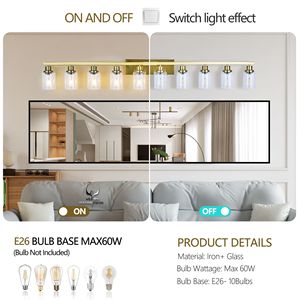 Modern 52-inch Gold Bathroom Vanity Lighting 10-<b>Light</b> Wall <b>Sconces</b> for Bedroom and Living Room - Product Image 6