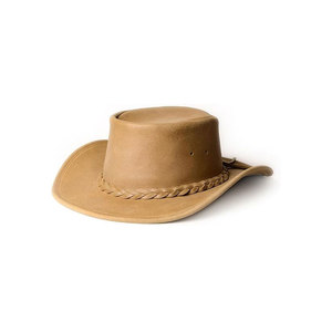 Genuine Leather Cowboy <b>Hat</b> Tan Wide Brim Braided <b>Band</b> Unisex Western Style - Product Image 1