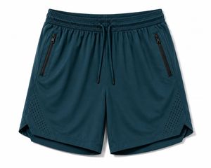 Shorts pour hommes en polyester respirant tricoté 120g avec taille élastique, poches zippées, taille haute, couleur unie, style décontracté et sportif - Product Image 2