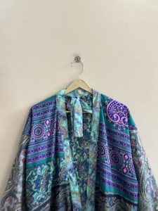 Bata de dormir de lujo de seda con estampado Paisley para mujer, manga larga, cierre halter, largo completo, para verano - Product Image 6