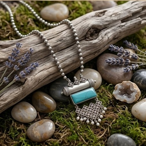 DIVYORO CLASSIC Collier en argent oxydé avec pendentif rectangulaire turquoise pour femme, longueur réglable, anniversaire - Product Image 3