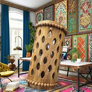 Pantalla de Lámpara Decorativa Cilíndrica de Madera Maciza Hecha a Mano, Cubierta de Linterna Rústica, Bombilla LED, Madera Natural Pulida, para Hogar y Dormitorio - Product Image 3