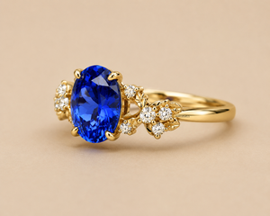 Anillo de Oro 10K/14K/18K o Plata 925/935 con Zafiro Ovalado y Diseño Floral Inspirado en la Naturaleza, Engaste de Garra, Chapado en Rodio, Listo para Boda - Product Image 2