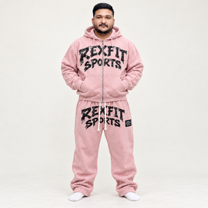 REXFIT SPORTS custom label Pink Hooded Sweatshirt Set Cotton French Terry Casual Two Piece <b>Tracksuit</b> <b>winter</b> Wear - Product Image 1