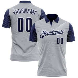 เสื้อโปโล OMMIZ INDUSTRY รุ่น Custom Gray Navy-White 3D Bowling Line Performance ขายส่งโดยตรงจากโรงงาน - Product Image 1