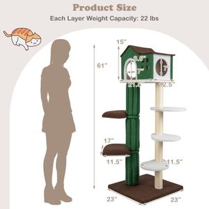 Tiragraffi per Gatti a 5 Livelli Anti-Ribaltamento con Cuscini e Accessorio Tiragraffi a Forma di Appartamento - Product Image 2