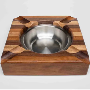 Cendrier à cigares en bois d'acacia massif, design classique artisanal, 4 fentes avec nœud en acier inoxydable - Product Image 6