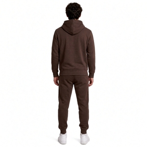 Ensemble de survêtement marron à capuche pour homme, couleur unie, décontracté, manches longues, sweat-shirt et pantalon en coton, logo frontal, coupe classique, pour l'automne - Product Image 2