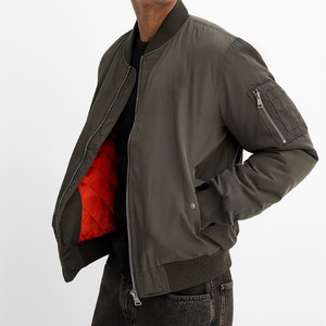 Blouson bomber vert olive pour homme, couleur unie, col rabattu, fermeture éclair, vêtement décontracté pour l'automne, coupe-vent, rembourrage en polyester - Product Image 5
