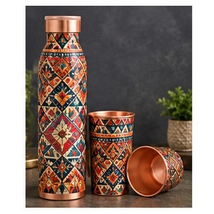 Heritage Paisley Copper <b>Water</b> <b>Bottle</b> Set with Paisley Design Portable Travel <b>Thermos</b> for Outdoor Use - Product Image 4