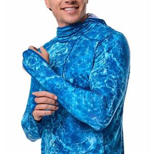 Chemise de pêche à manches longues pour homme, bleu tie-dye, col roulé, UPF 50, anti-UV, haut de sport d'extérieur - Product Image 4
